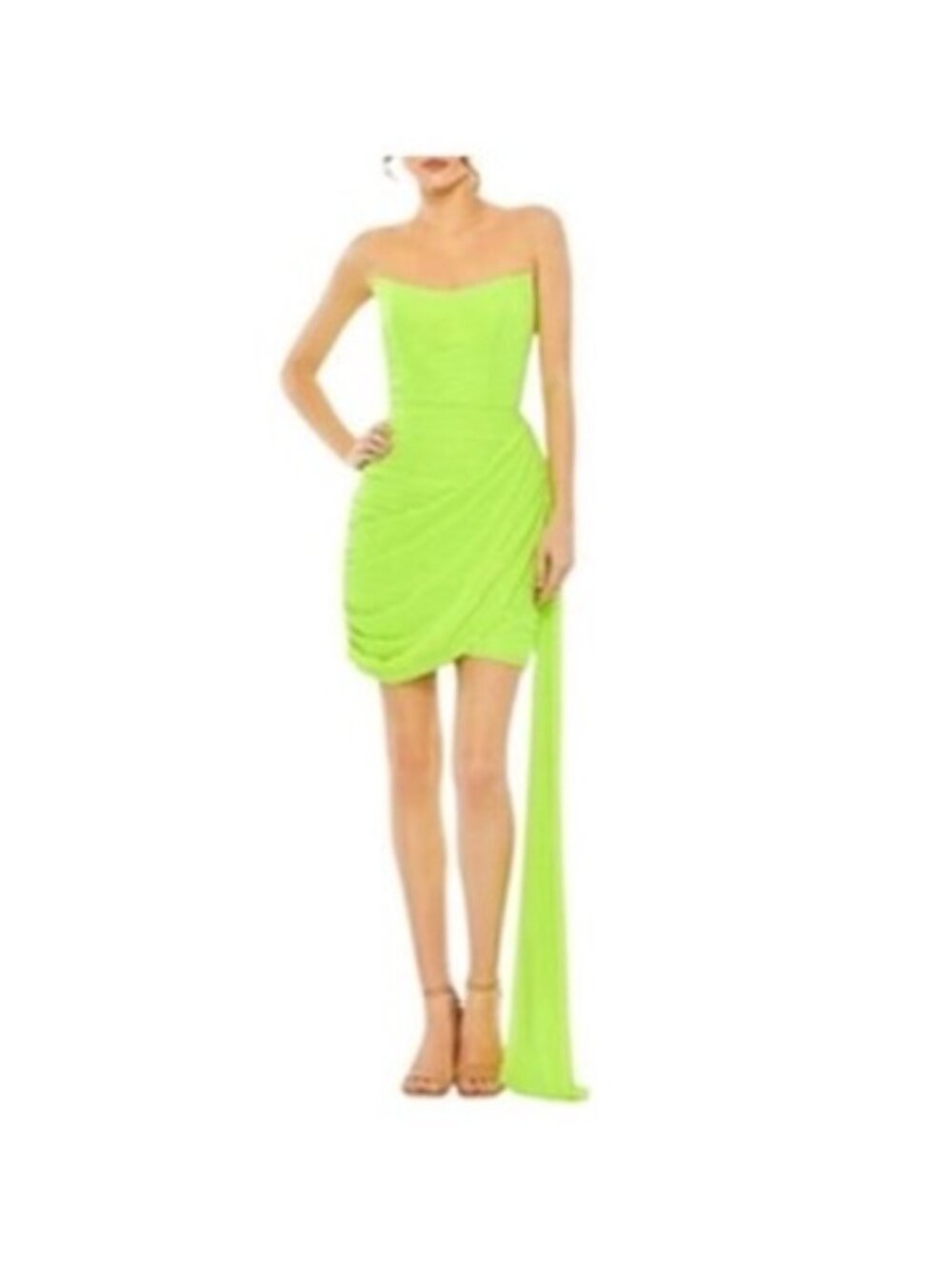 Ieena for Mac Duggal Ruched Faux-Wrap Mesh Mini Dress | NWT | Neon Lime | Size 8